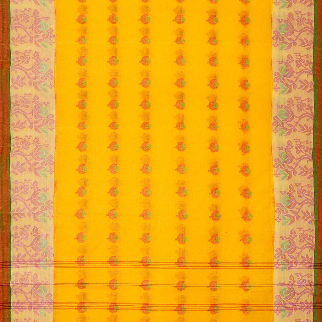 Exclusive Collection 100% Pure Cotton Yellow Tant Saree With Hand Weaving Work