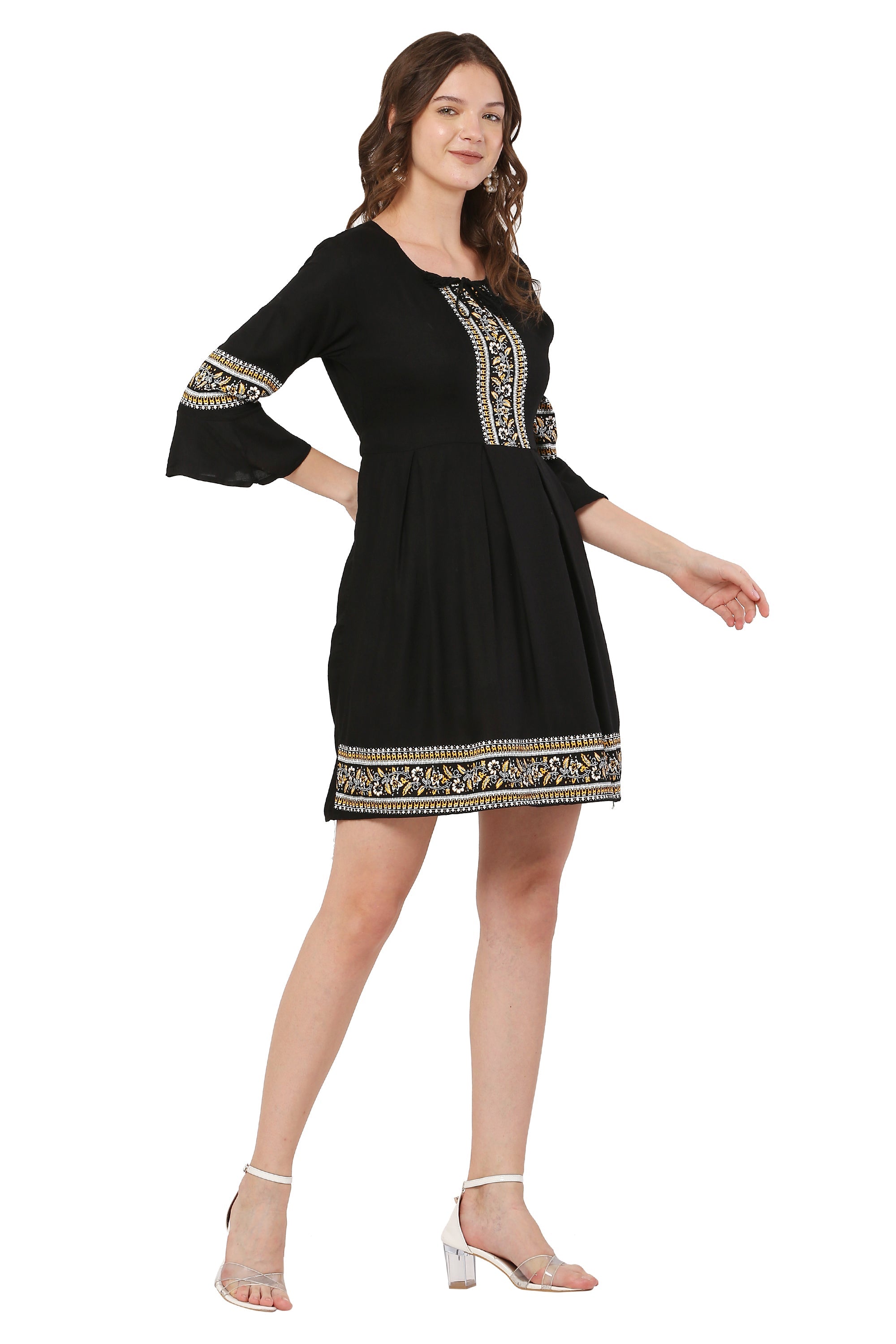 PAVONINE Black Color Rayon Fabric Printed Short Midi For Girls