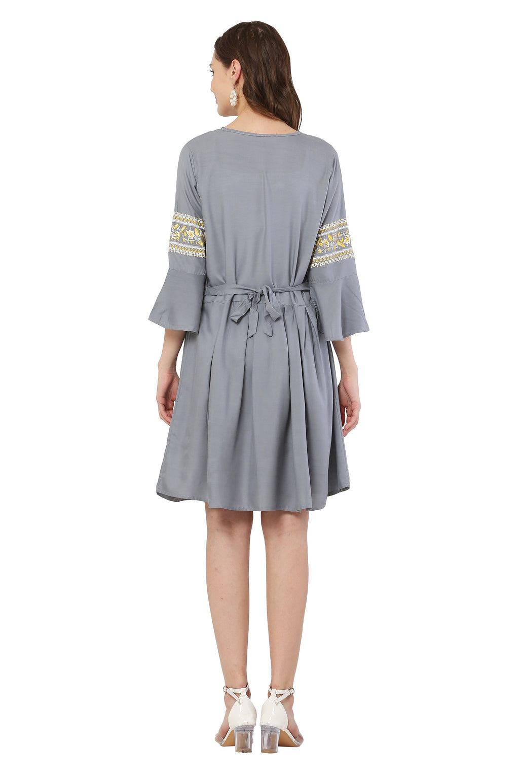 PAVONINE Grey Color Rayon Fabric Printed Short Midi For Girls