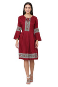 PAVONINE Maroon Color Rayon Fabric Printed Short Midi For Girls