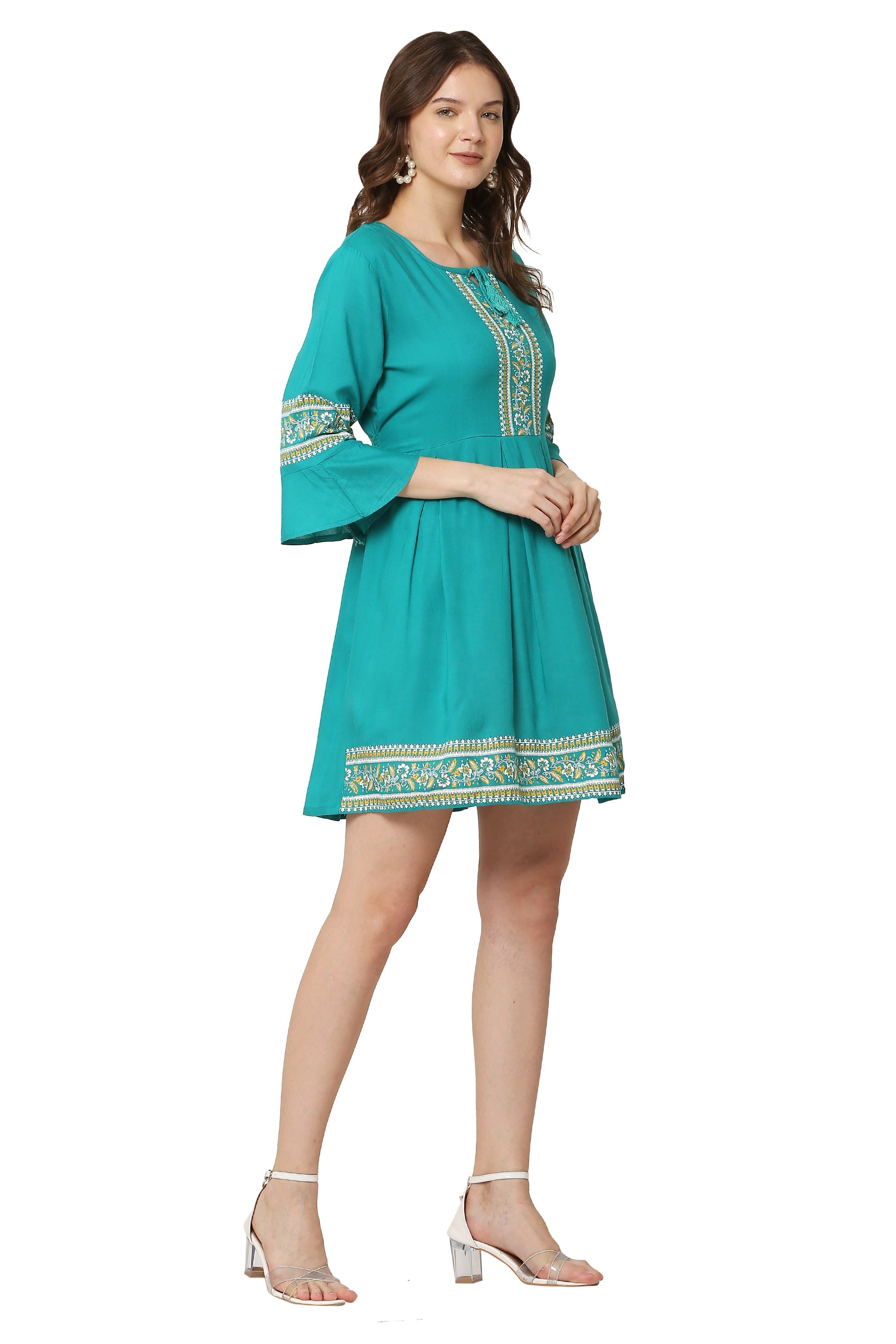 PAVONINE Rama Color Rayon Fabric Printed Short Midi For Girls