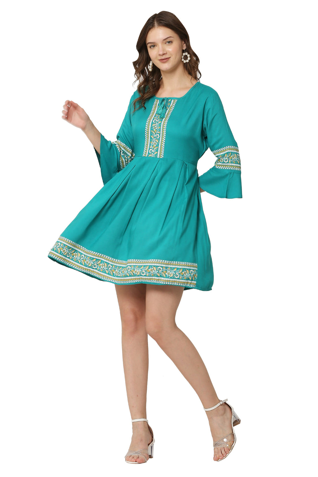 PAVONINE Rama Color Rayon Fabric Printed Short Midi For Girls