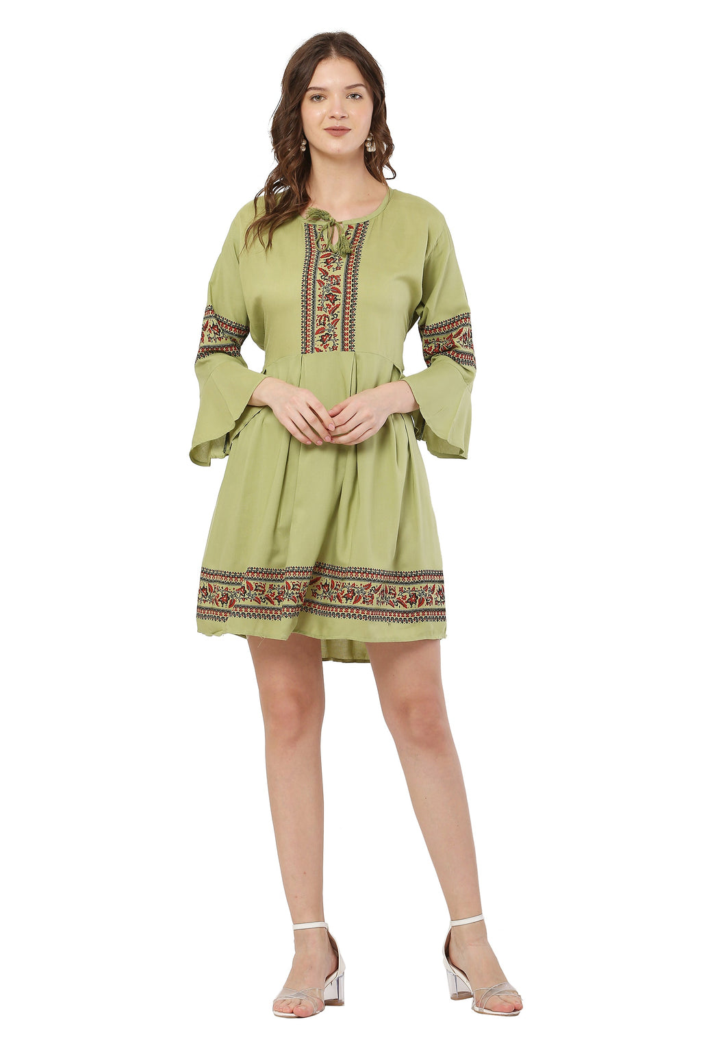 PAVONINE Pista Color Rayon Fabric Printed Short Midi For Girls