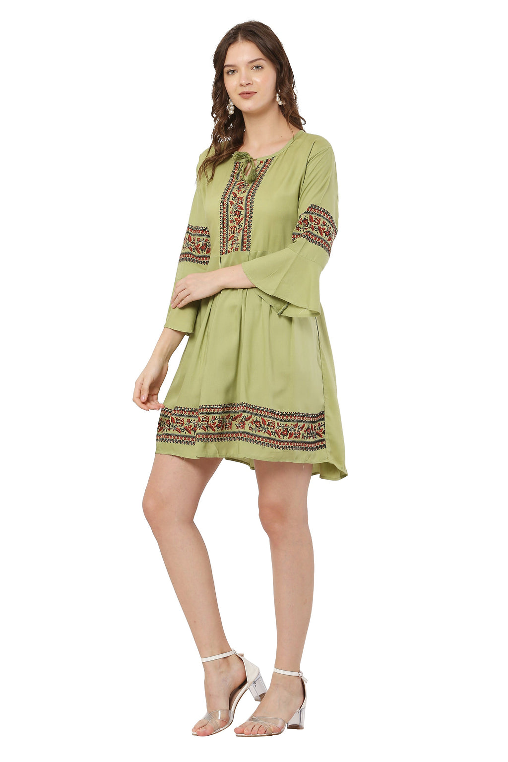 PAVONINE Pista Color Rayon Fabric Printed Short Midi For Girls