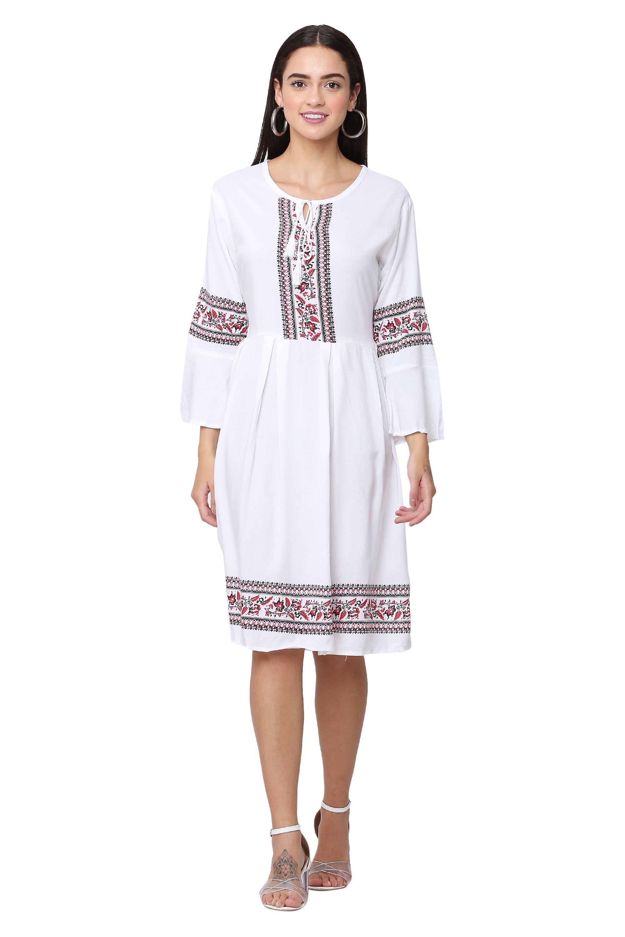 PAVONINE White Color Rayon Fabric Printed Short Midi For Girls