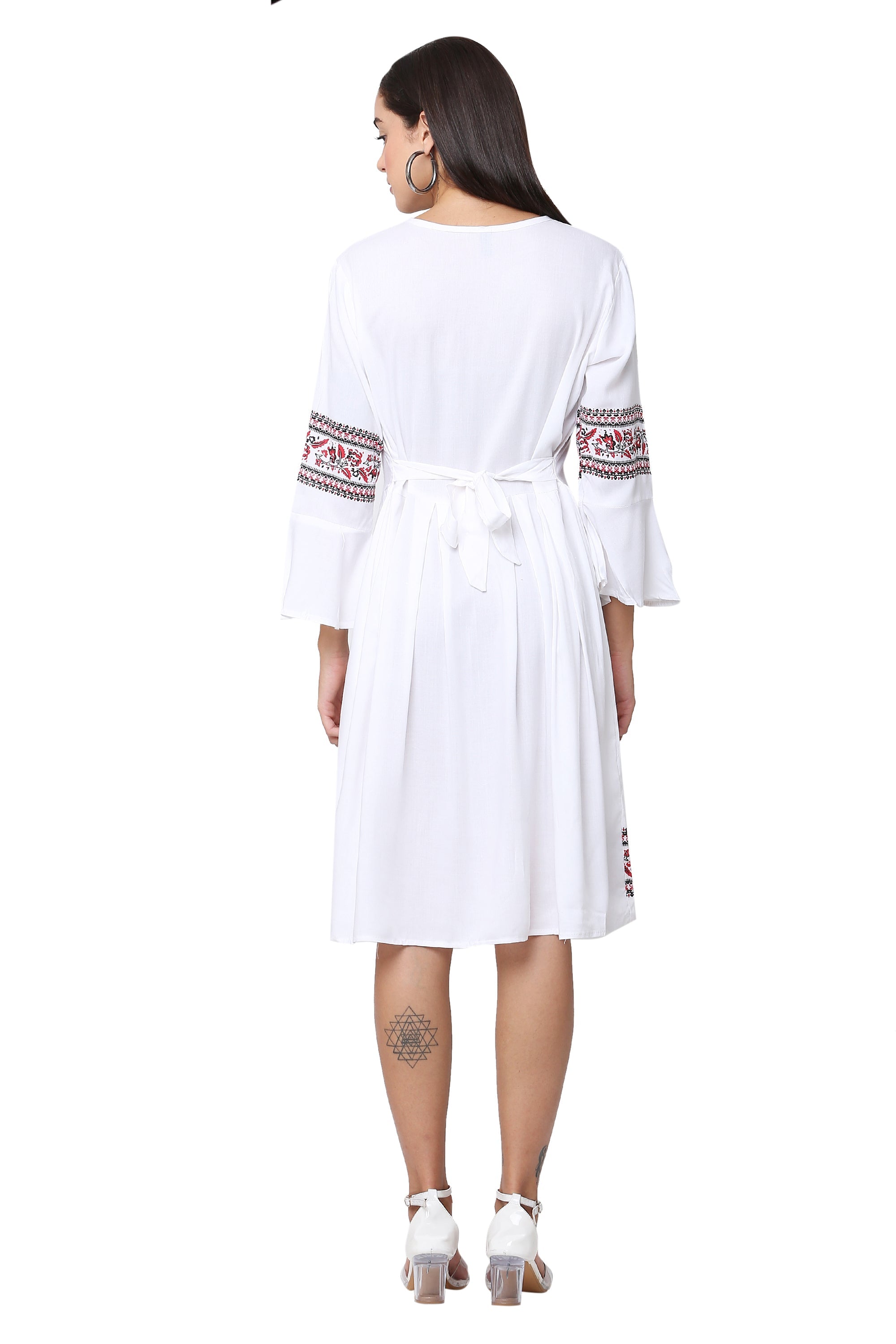 PAVONINE White Color Rayon Fabric Printed Short Midi For Girls