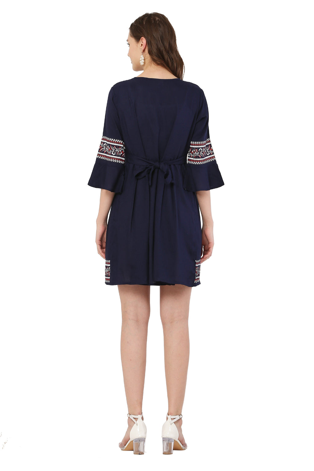 PAVONINE Navy Blue Color Rayon Fabric Printed Short Midi For Girls