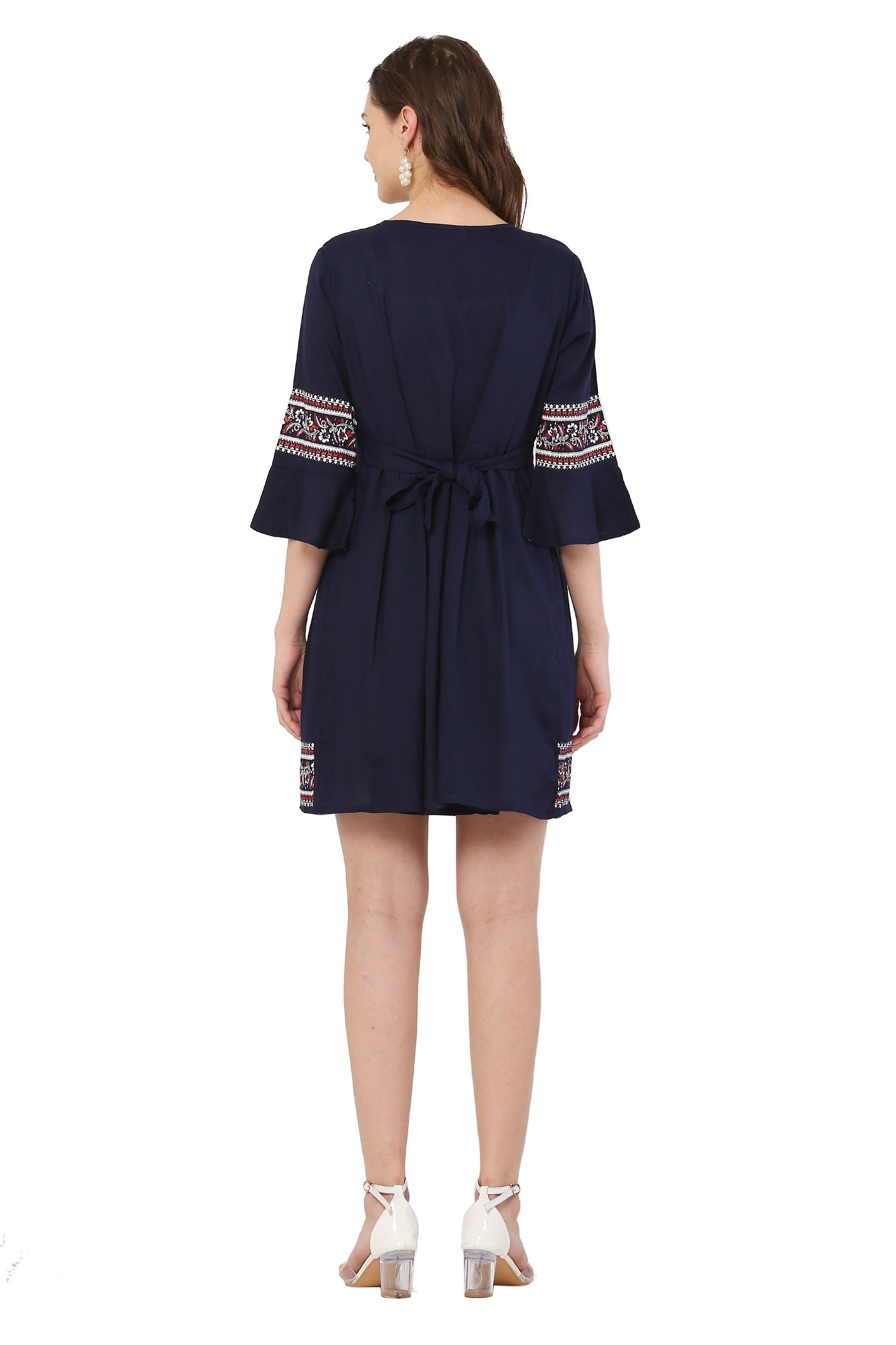 PAVONINE Navy Blue Color Rayon Fabric Printed Short Midi For Girls