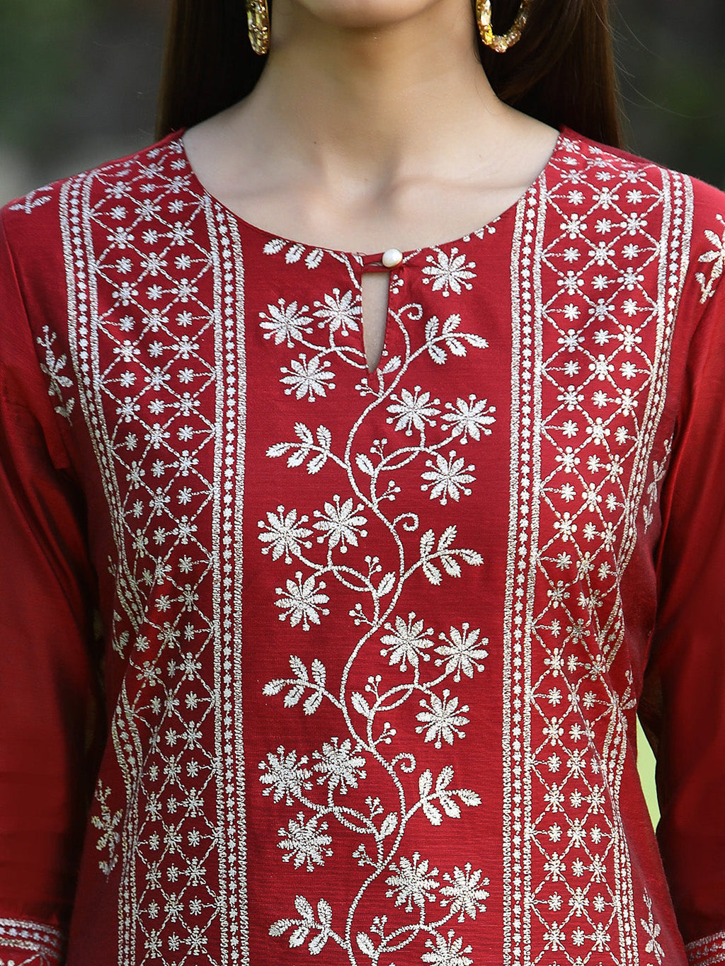 Juniper Womens Maroon Modal Chanderi Foil Printed Straight Kurta