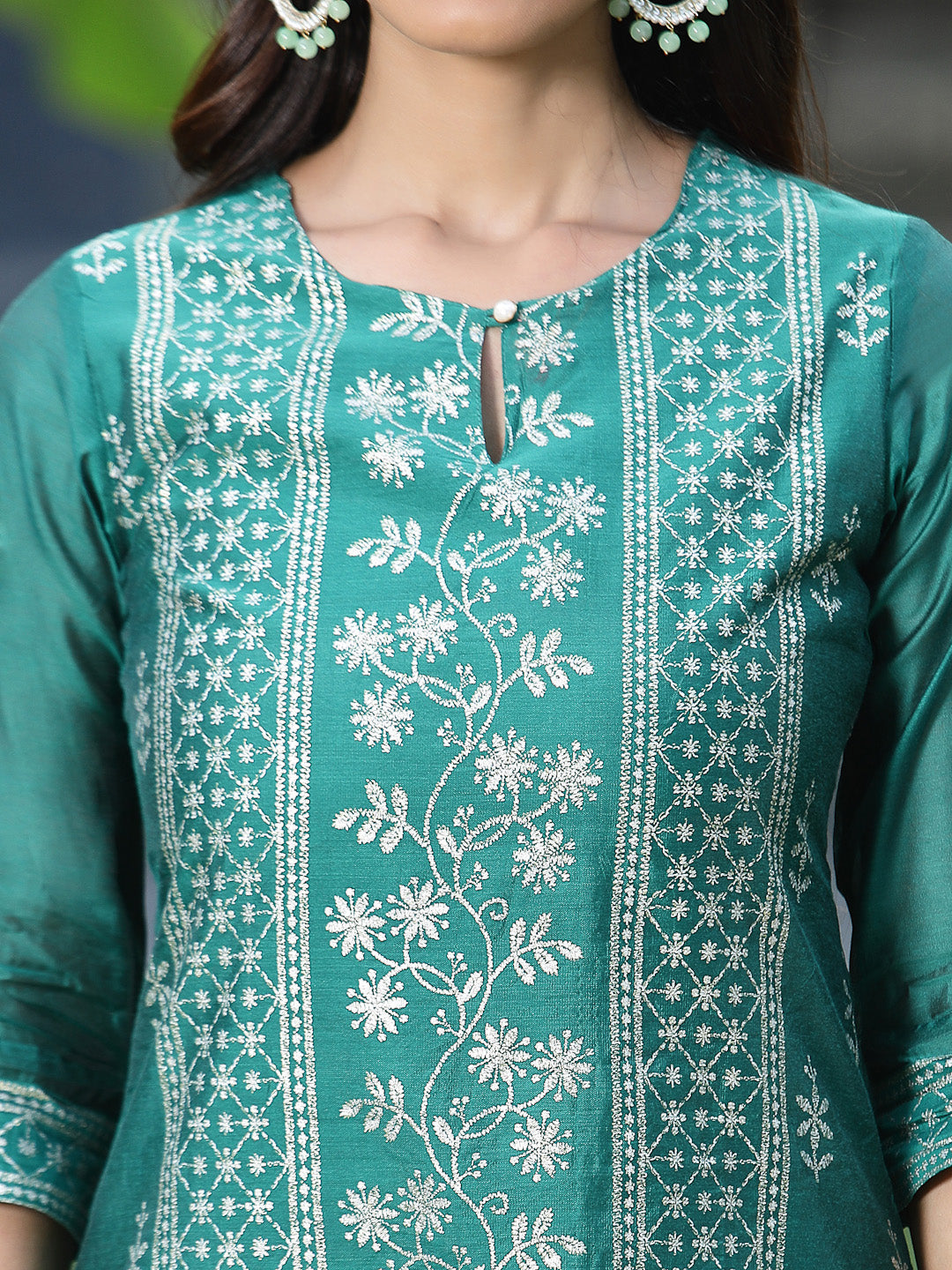 Juniper Womens Ramagreen Modal Chanderi Foil Printed Straight Kurta