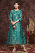 Juniper Women's Ramagreen Modal Chanderi Printed Straight Kurta