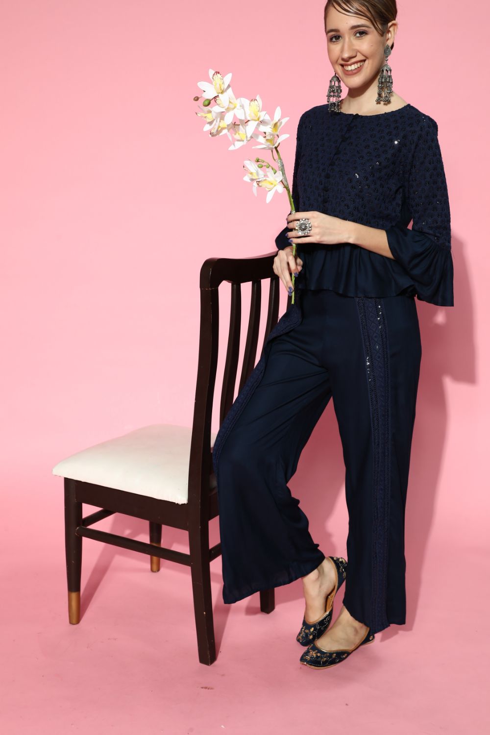 Juniper Womens Navyblue Rayon Embellished Peplum Clothing Set
