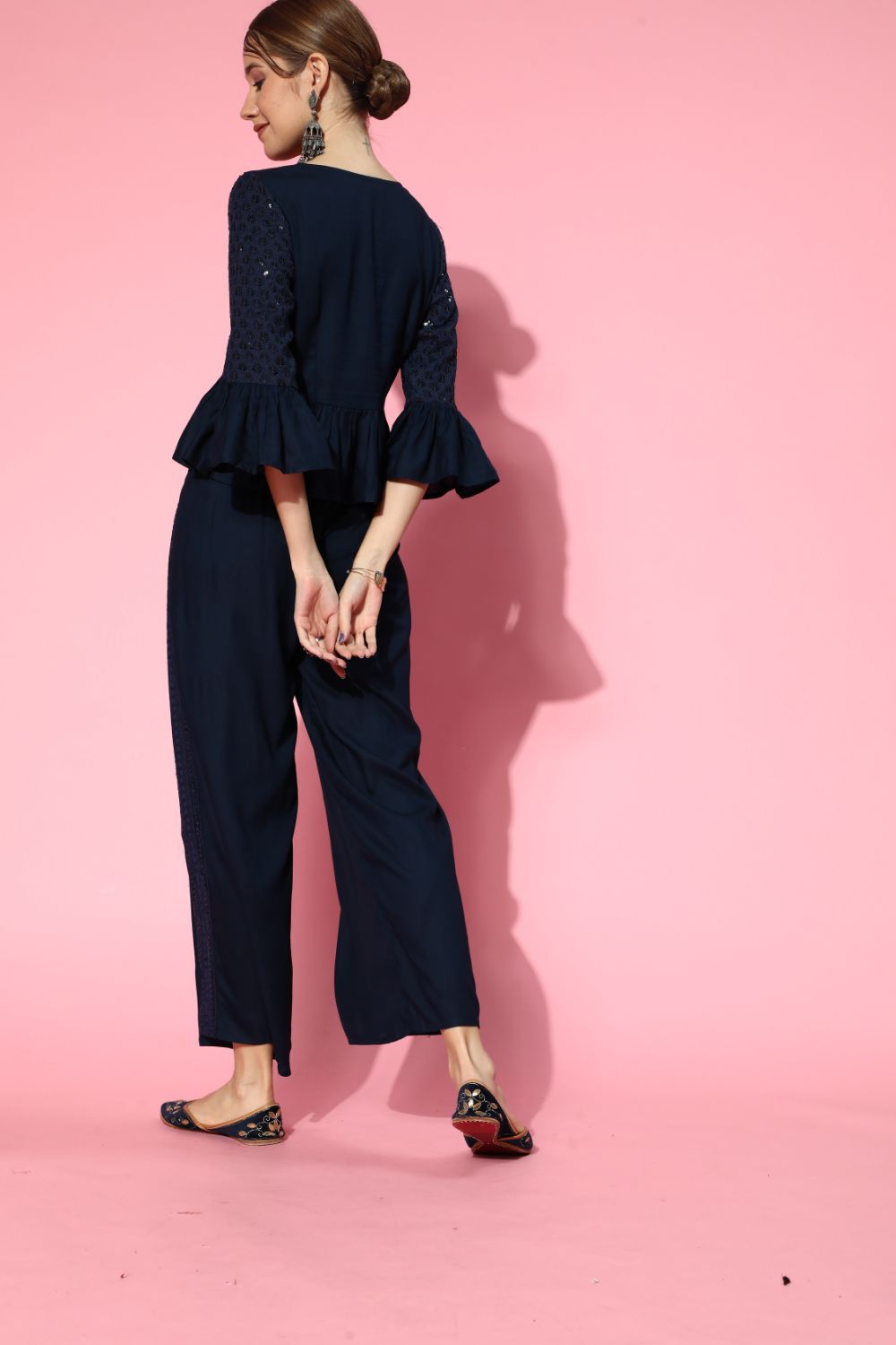 Juniper Womens Navyblue Rayon Embellished Peplum Clothing Set
