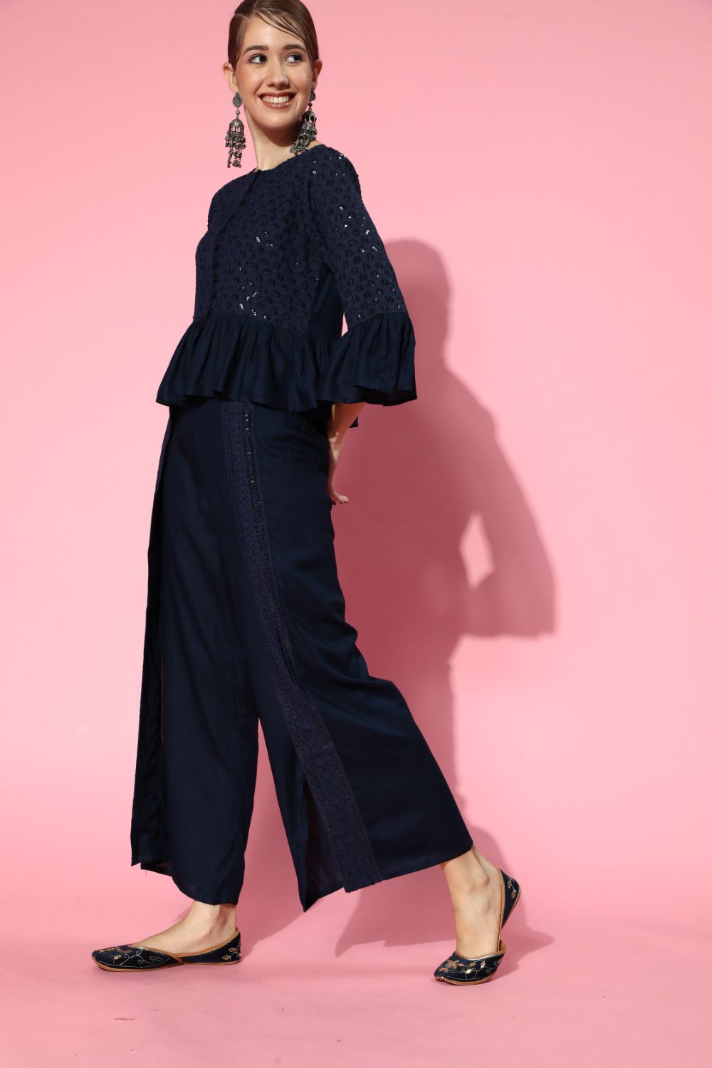 Juniper Womens Navyblue Rayon Embellished Peplum Clothing Set