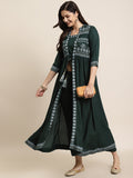 Juniper Womens Jadegreen Rayon Ethnic Printed Jacket Style Kurta Pant Set