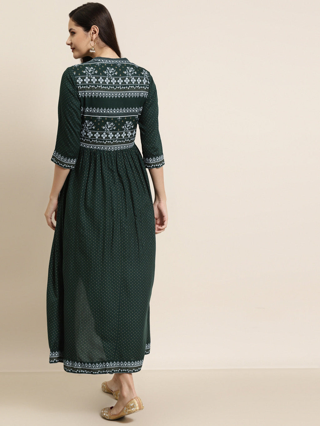Juniper Womens Jadegreen Rayon Ethnic Printed Jacket Style Kurta Pant Set