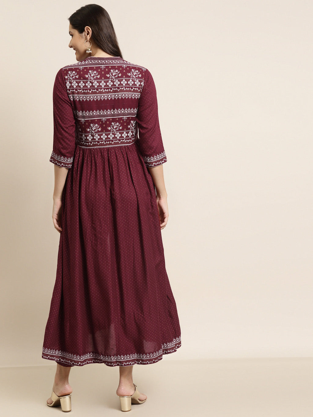 Juniper Women Maroon Rayon Printed Jacket Style Kurta Sets