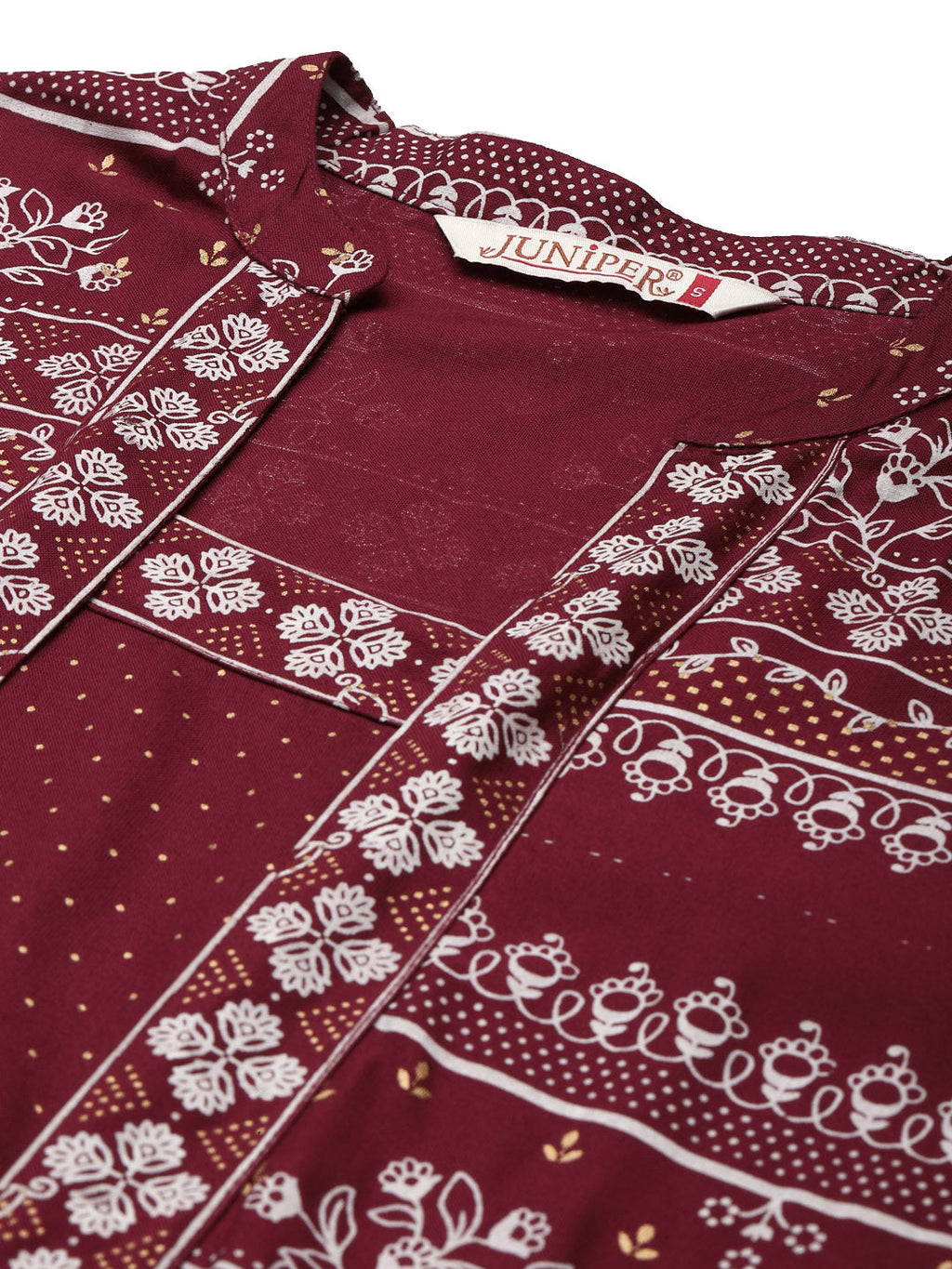 Juniper Women Maroon Rayon Printed Jacket Style Kurta Sets