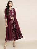 Juniper Women Maroon Rayon Printed Jacket Style Kurta Sets