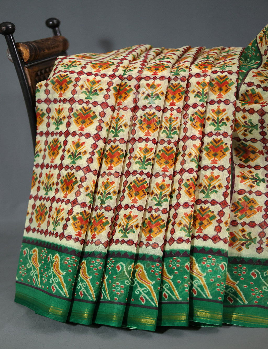 Shades of Cream Patola Print Semi Chanderi Saree By Gayathri Reddy Designer Studio