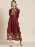 Juniper Womens Wine Rayon Ethnic Motif Foil Printed Festive Flared Maxi Dress