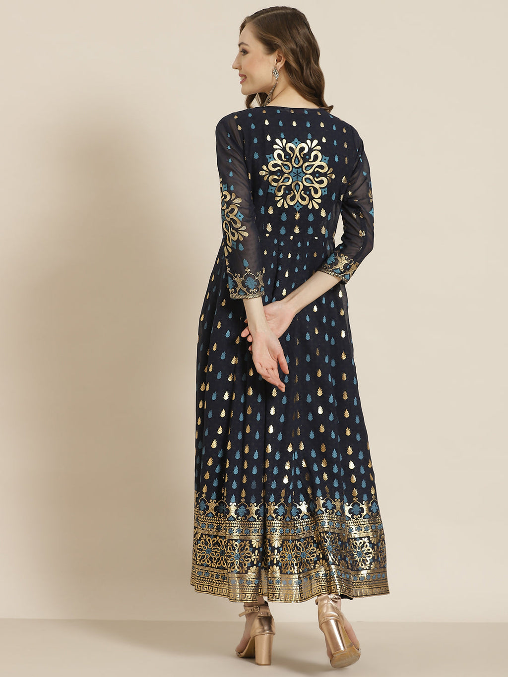 Juniper Women Navyblue Georgette Printed Jacket Style Dress
