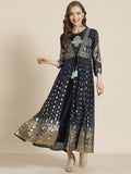 Juniper Women Navyblue Georgette Printed Jacket Style Dress