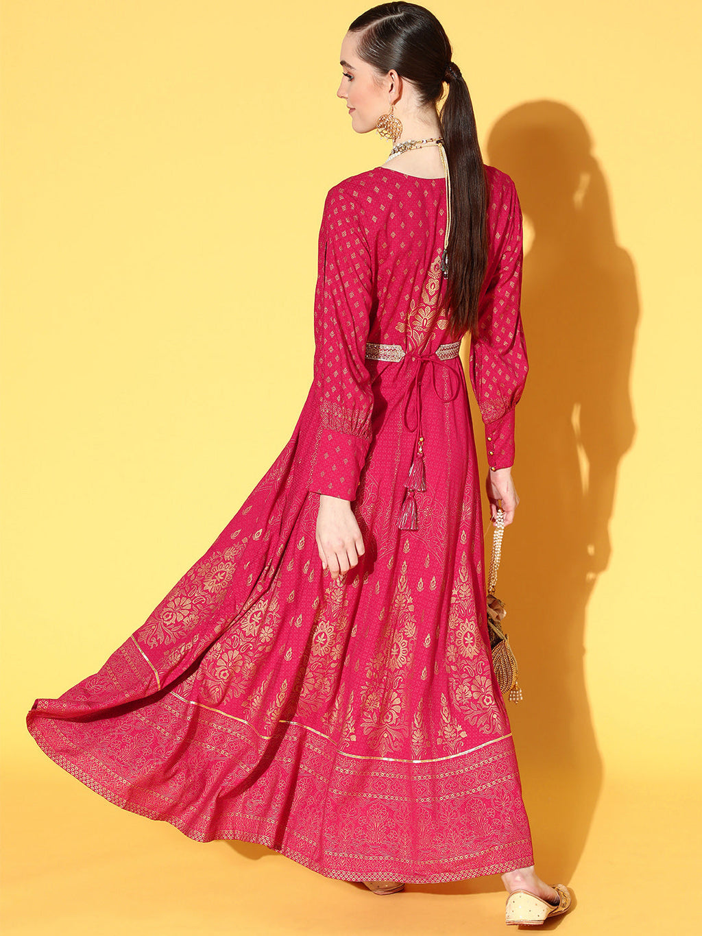 Juniper Women Fuchsia Rayon Printed Flared Dress