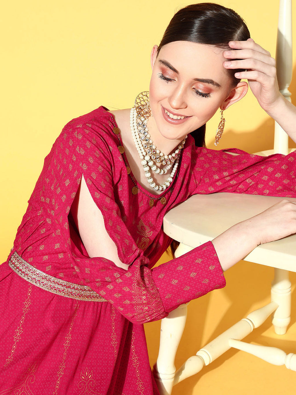 Juniper Women Fuchsia Rayon Printed Flared Dress