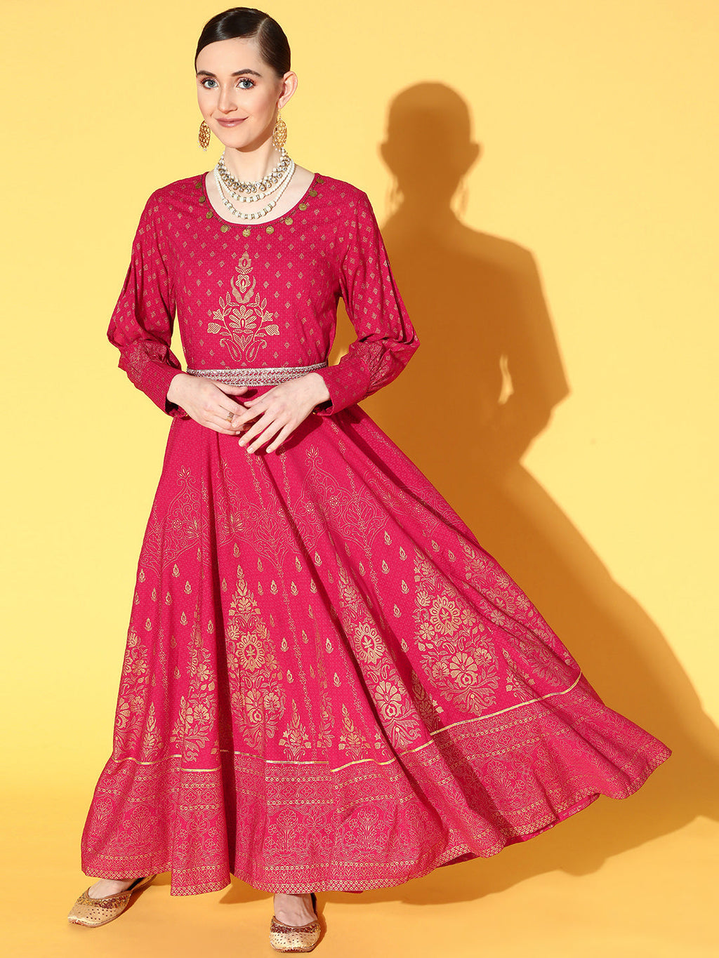 Juniper Women Fuchsia Rayon Printed Flared Dress