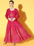 Juniper Women Fuchsia Rayon Printed Flared Dress