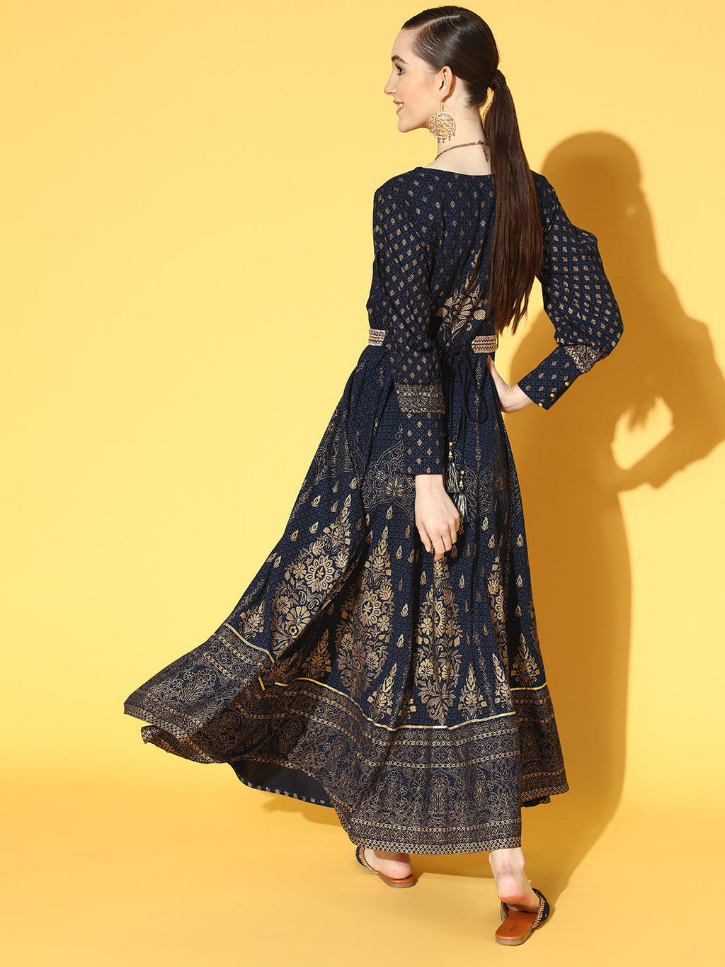 Juniper Women Navyblue Rayon Printed Flared Dress