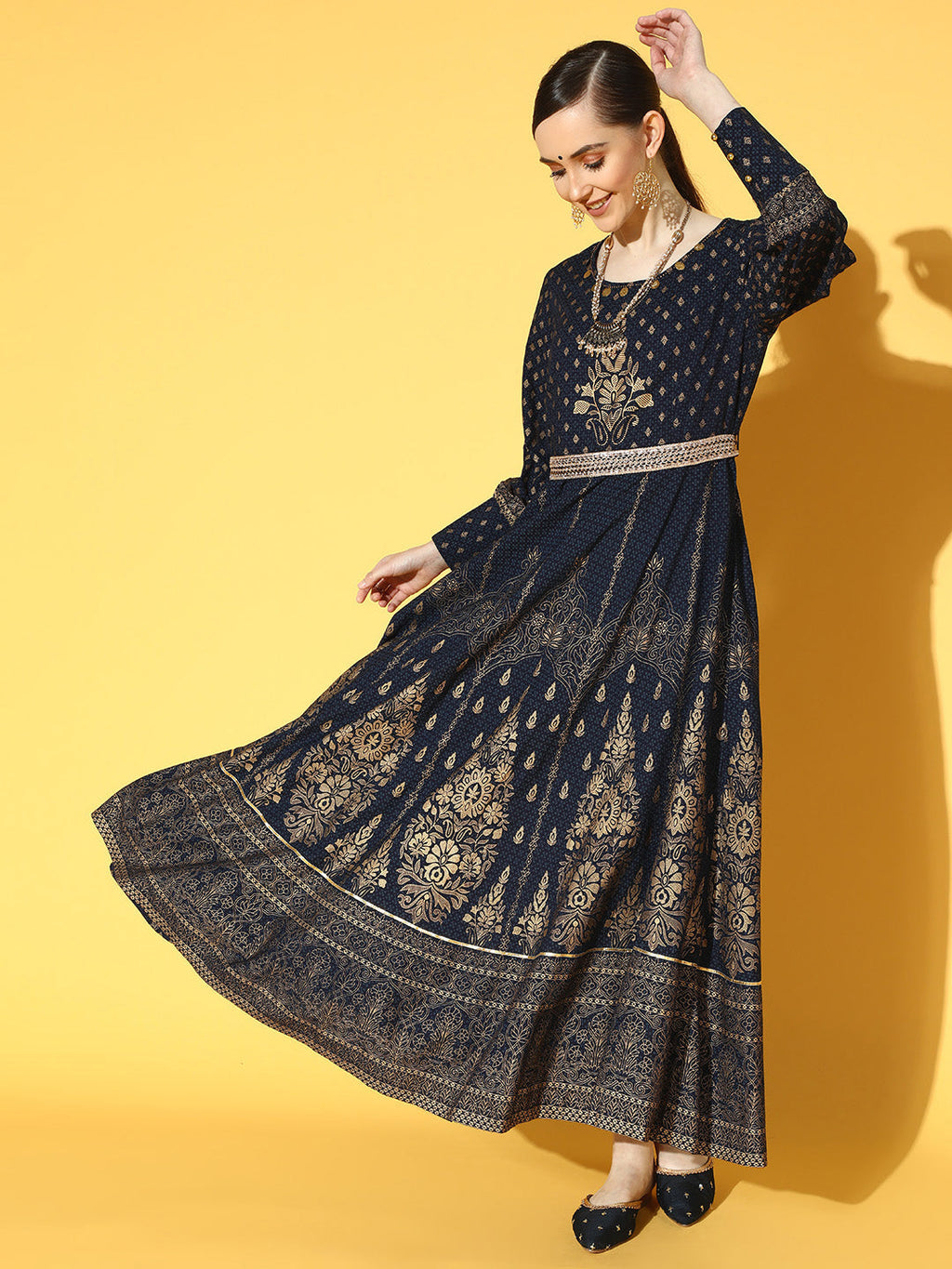 Juniper Women Navyblue Rayon Printed Flared Dress