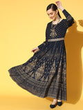 Juniper Women Navyblue Rayon Printed Flared Dress