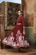 Juniper Women Wine Georgette Printed Flared Dress