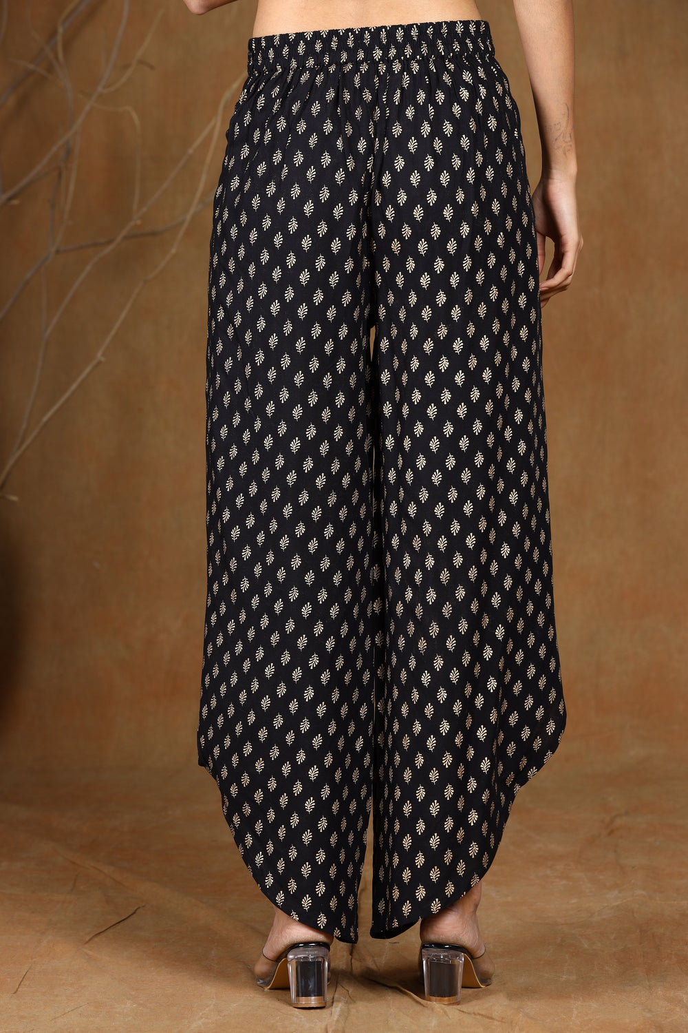 Juniper Women's Black Rayon Printed Tulip Dhoti Pant