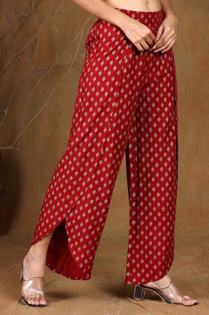 Juniper Women's Maroon Rayon Printed Tulip Dhoti Pant