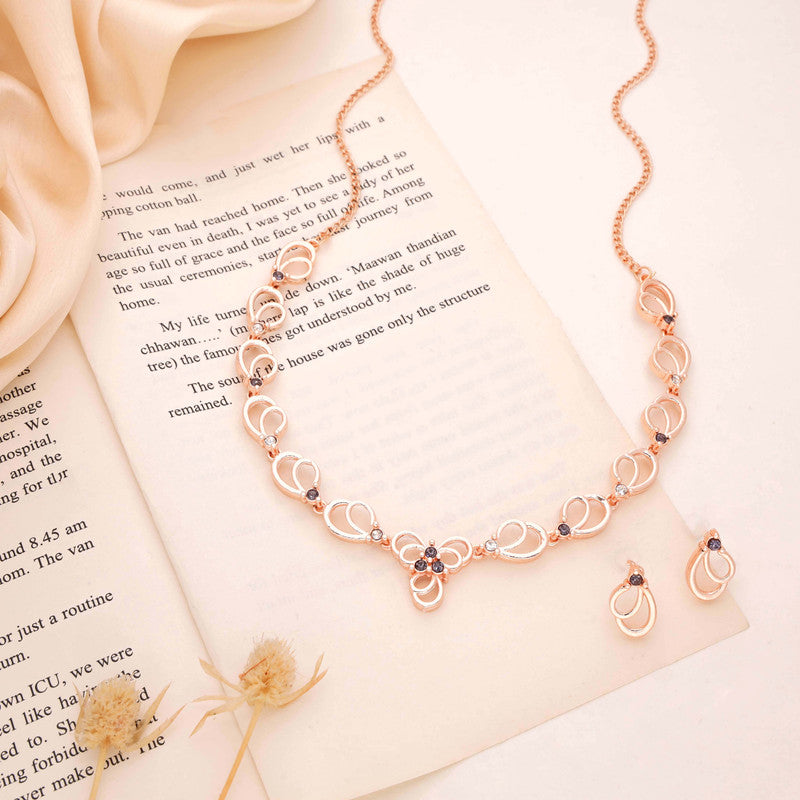 Tehzeeb Creationss Gold-Polished Choker Lavender Stone Necklace With Stud Earrings