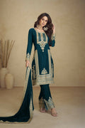 Vastranavya Gorgeous Teal Faux Georgette with Embroidery 3mm Sequence & Coding Work Pakistani Straight Pant Suit