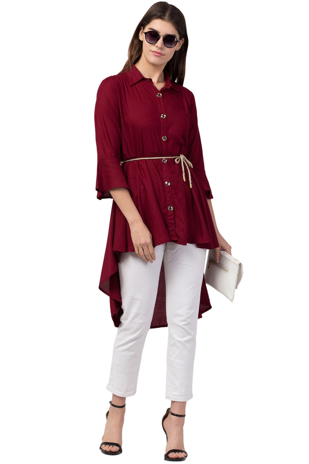 PAVONINE Maroon Color High-Low Midi For Girls