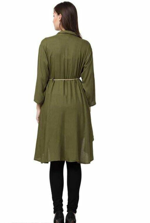 PAVONINE Mehandi Green Color High-Low Midi For Girls
