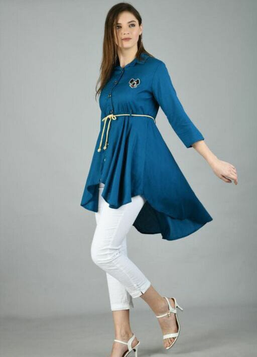 PAVONINE Petrol Color High-Low Midi For Girls