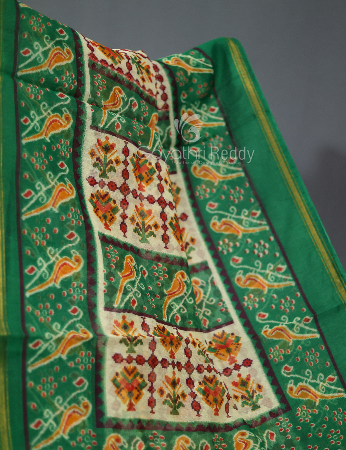 Shades of Cream Patola Print Semi Chanderi Saree By Gayathri Reddy Designer Studio