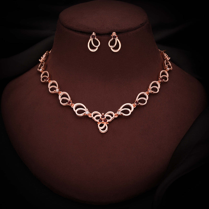 Tehzeeb Creationss Gold-Polished Choker Maroon Stone Necklace With Stud Earrings