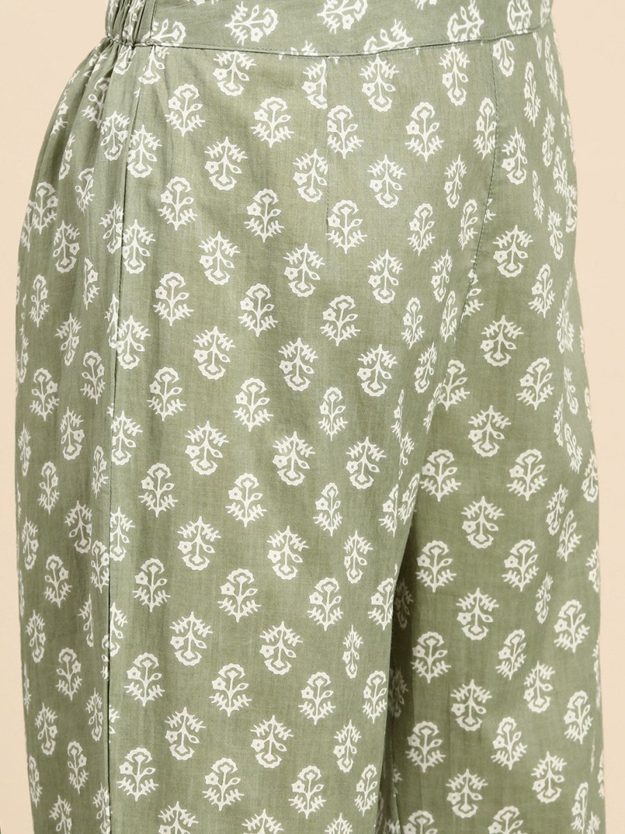All About You Women Pure Cotton Ethnic Motifs Printed Kurta with Trousers