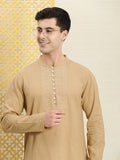 House of Pataudi Men Pure Cotton Solid Chikankari Jashn Short Kurta