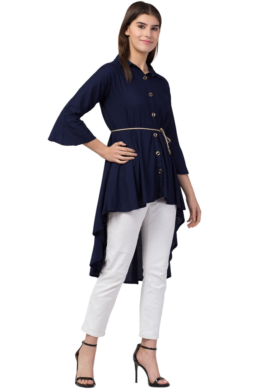 PAVONINE Navy Blue Color High-Low Midi For Girls