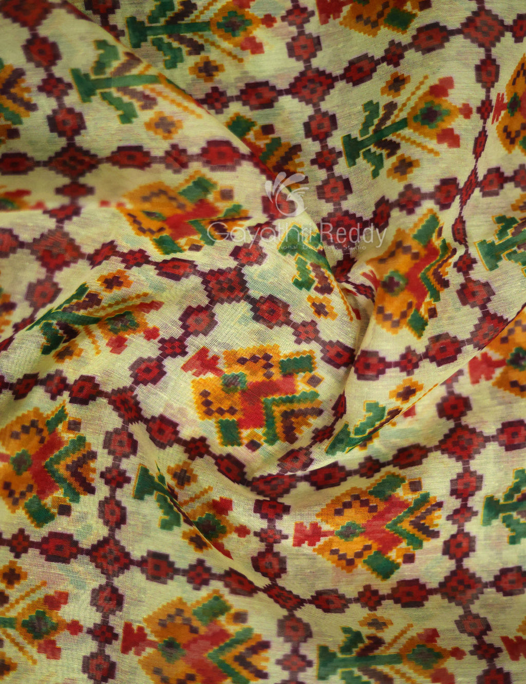 Shades of Cream Patola Print Semi Chanderi Saree By Gayathri Reddy Designer Studio