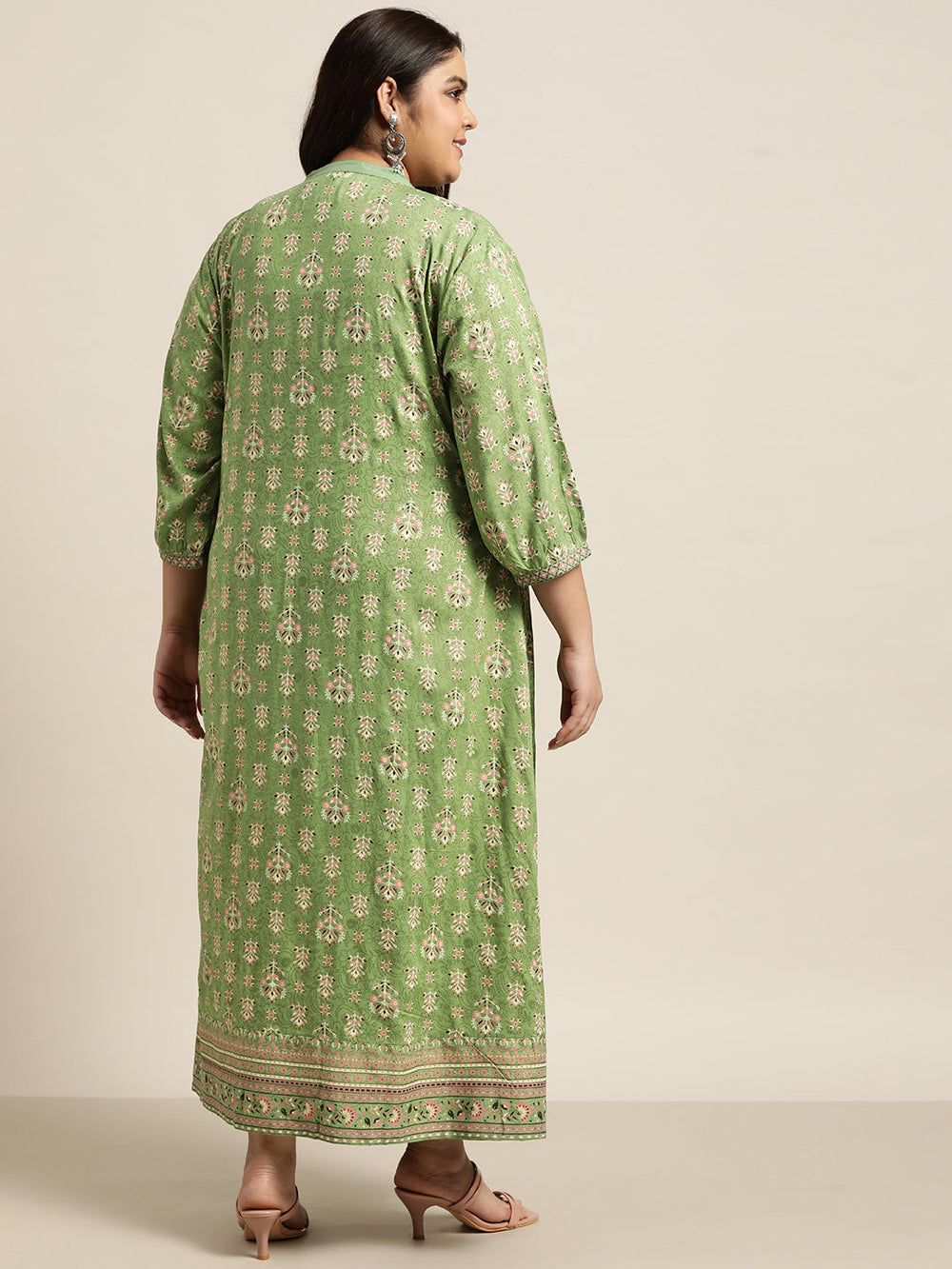 Juniper Women`s Pista Green Rayon Fusion Wear Printed A-line Dress