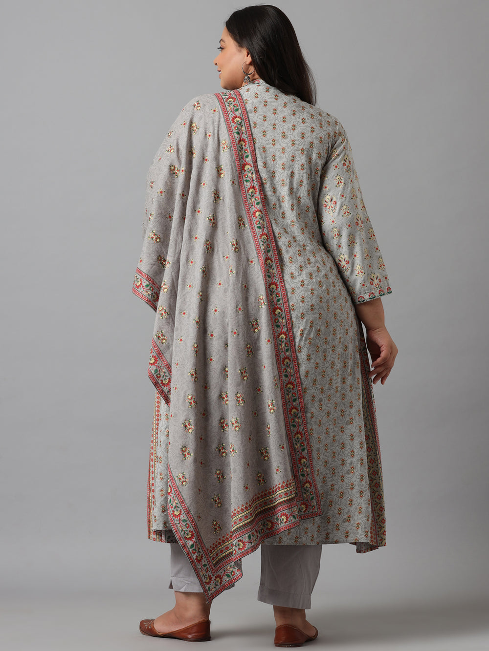 Juniper Women`s Grey Rayon Daily Wear Printed A-line Kurta Sets